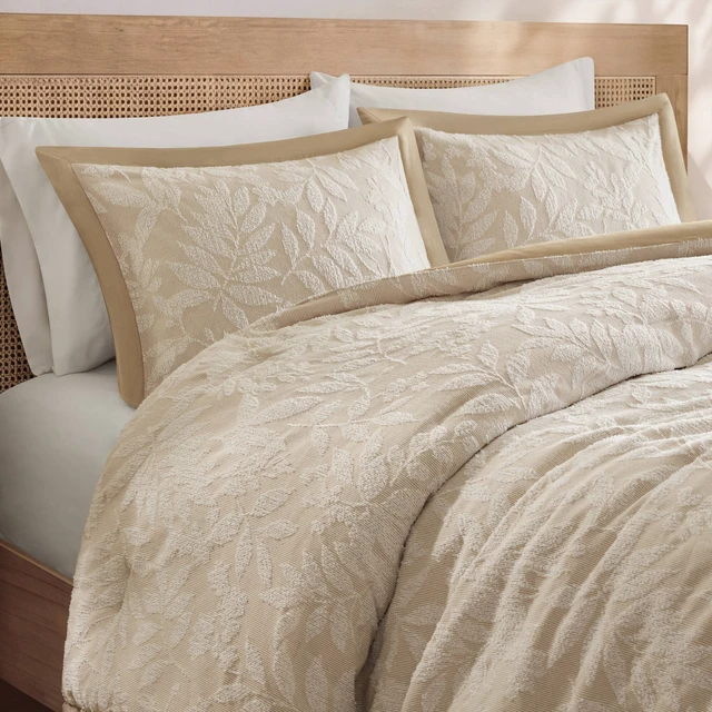 Alt view image 4 of 7 - Queen Cotton Blend Botanical Jacquard Comforter Set, Beige, Bedding Sets