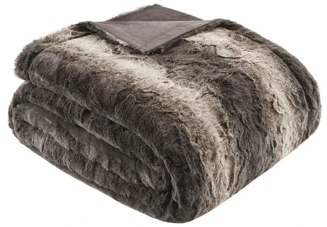 Alt view image 5 of 6 - 108 90 Inch Faux Fur Blanket, Brown, Blankets Pillows
