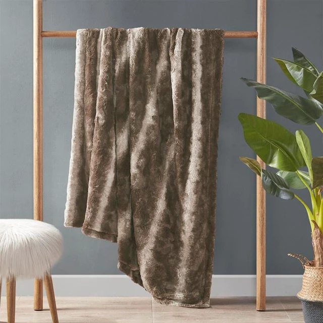 Alt view image 4 of 6 - 108 90 Inch Faux Fur Blanket, Brown, Blankets Pillows