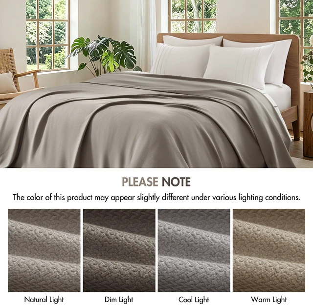 Alt view image 7 of 7 - Full Queen Blanket, Micro Herringbone, Grey, Cotton, Blankets Pillows