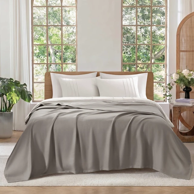 Main image of King Blanket, Micro Herringbone, Grey, Cotton, Blankets Pillows