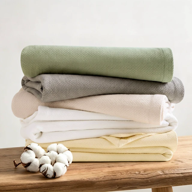 Alt view image 7 of 7 - King Blanket, Micro Herringbone, Yellow, Cotton, Blankets Pillows