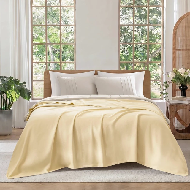 Main image of King Blanket, Micro Herringbone, Yellow, Cotton, Blankets Pillows