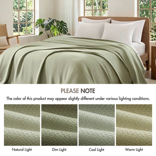 Alt view image 3 of 7 - King Blanket, Micro Herringbone, Green, Cotton, Blankets Pillows