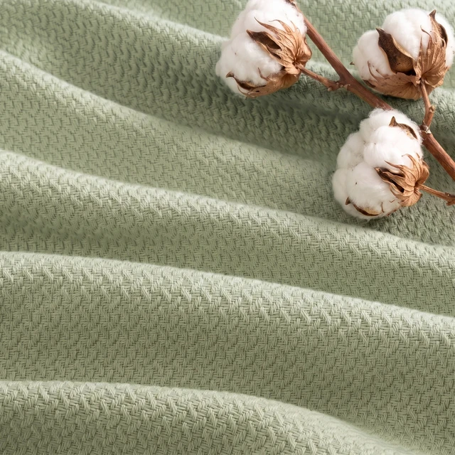 Alt view image 2 of 7 - King Blanket, Micro Herringbone, Green, Cotton, Blankets Pillows