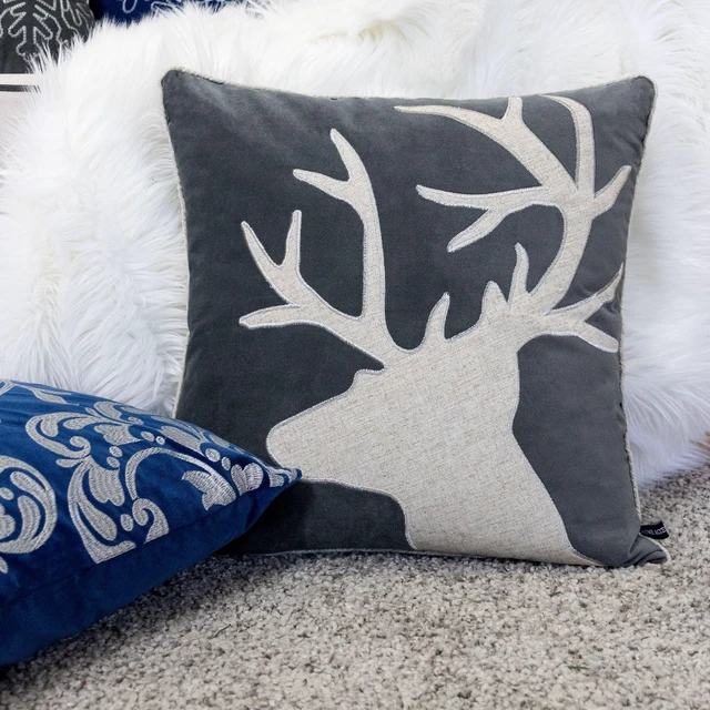 Alt view image 6 of 7 - Holiday Reindeer Velvet Accent Pillow 20 and with Insert Set, Gray, Polyester, Blankets Pillows