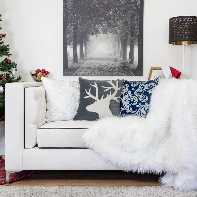 Alt view image 3 of 7 - Holiday Reindeer Velvet Accent Pillow 20 and with Insert Set, Gray, Polyester, Blankets Pillows