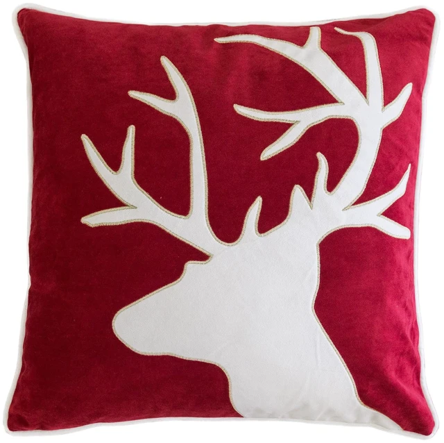 Main image of Holiday Reindeer Velvet Accent Pillow 20 and with Insert Set, Red, Polyester, Blankets Pillows