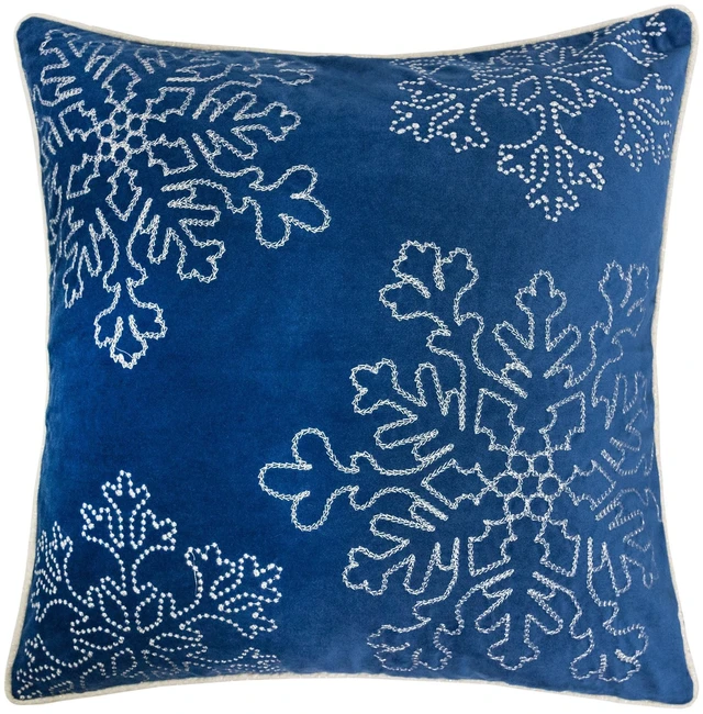 Main image of Velvet Holiday Throw Pillow 20 with Snowflake Embroidery and Insert Set, Blue, Polyester, Blankets Pillows