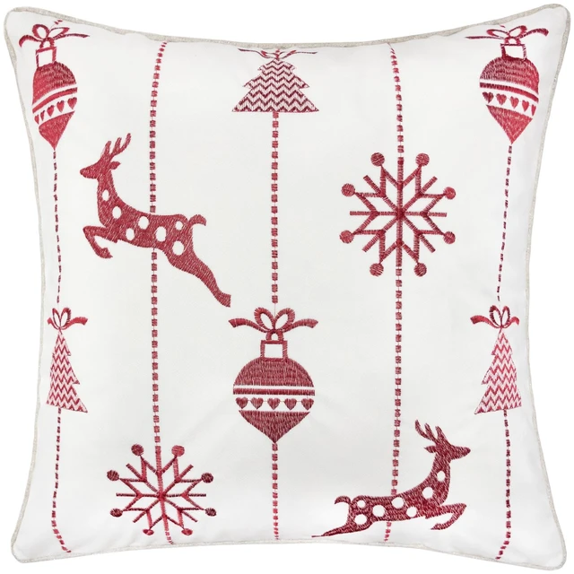 Main image of Christmas Throw Pillow 20 with Embroidered Reindeer and Snowflakes Set, White, Polyester, Blankets Pillows