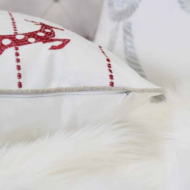 Alt view image 4 of 5 - Christmas Throw Pillow 20 with Embroidered Reindeer and Snowflakes Set, White, Polyester, Blankets Pillows