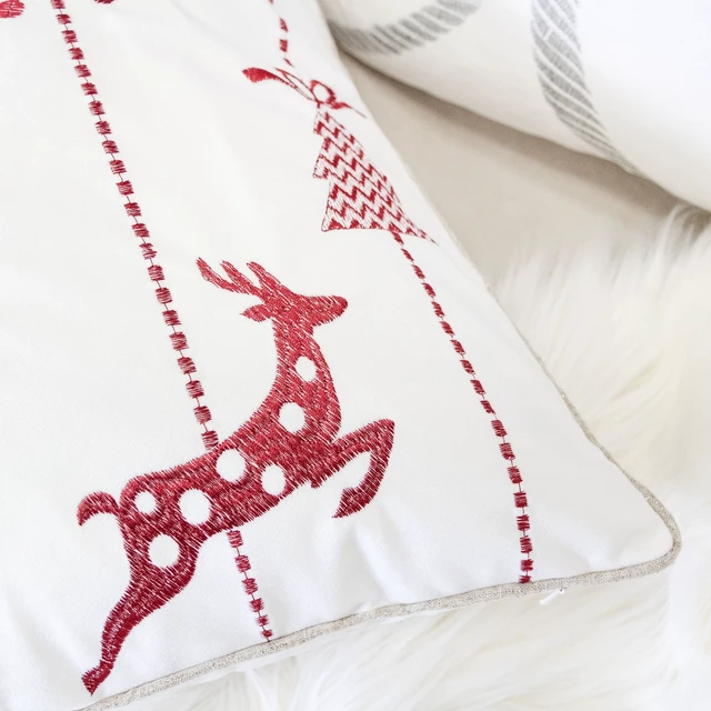 Alt view image 5 of 5 - Christmas Throw Pillow 20 with Embroidered Reindeer and Snowflakes Set, White, Polyester, Blankets Pillows