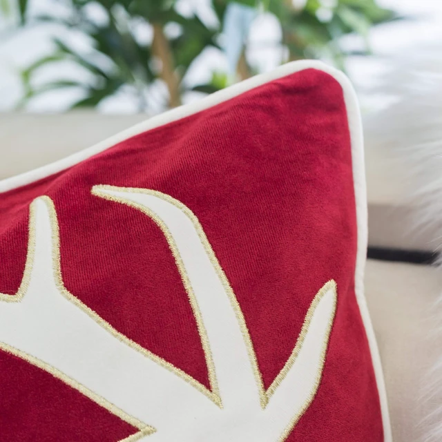 Alt view image 5 of 7 - Holiday Reindeer Velvet Accent Pillow 20 and with Insert Set, Red, Polyester, Blankets Pillows