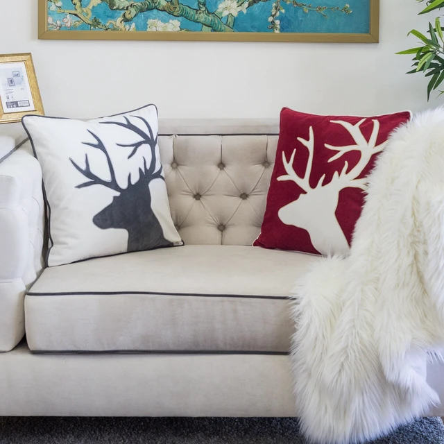 Alt view image 4 of 7 - Holiday Reindeer Velvet Accent Pillow 20 and with Insert Set, Red, Polyester, Blankets Pillows