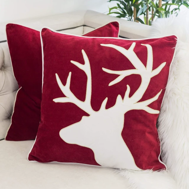 Alt view image 6 of 7 - Holiday Reindeer Velvet Accent Pillow 20 and with Insert Set, Red, Polyester, Blankets Pillows