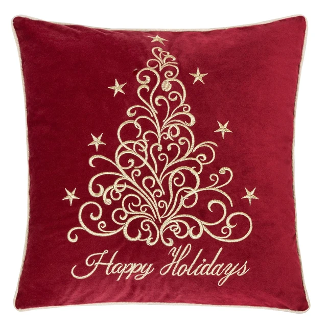 Alt view image 3 of 7 - Happy Holidays Embroidered Velvet Throw Pillow 20 Inch Christmas Accent Cushion with Detailing Set, Red
