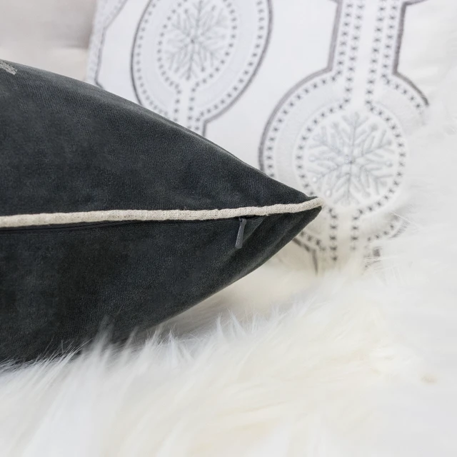Alt view image 2 of 5 - Velvet Holiday Throw Pillow with Snowflake Wreath Embroidery, 20 with Insert Set, Gray, Polyester, Blankets Pillows