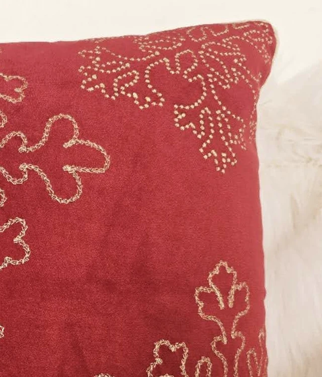 Alt view image 2 of 5 - Velvet Holiday Throw Pillow 20 with Snowflake Embroidery and Insert Set, Red, Polyester, Blankets Pillows