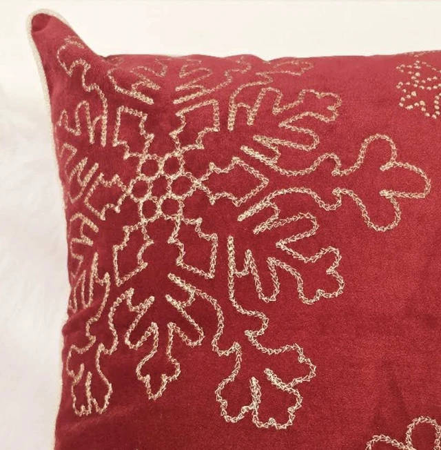 Alt view image 3 of 5 - Velvet Holiday Throw Pillow 20 with Snowflake Embroidery and Insert Set, Red, Polyester, Blankets Pillows