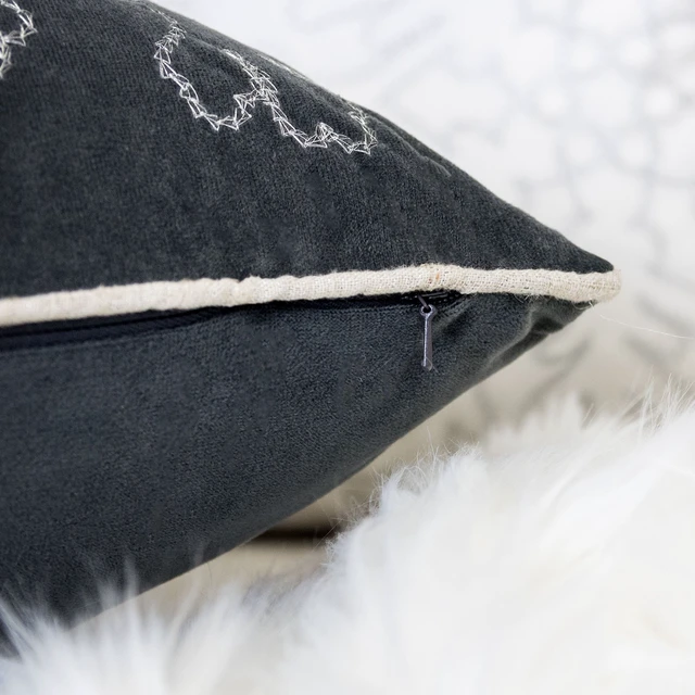 Alt view image 2 of 6 - Velvet Holiday Throw Pillow 20 with Snowflake Embroidery and Insert Set, Gray, Polyester, Blankets Pillows