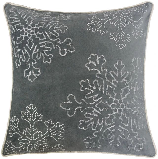 Main image of Velvet Holiday Throw Pillow 20 with Snowflake Embroidery and Insert Set, Gray, Polyester, Blankets Pillows