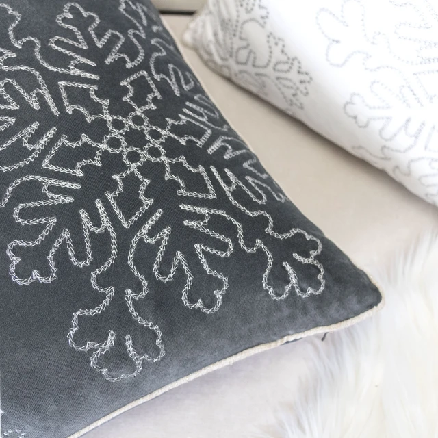 Alt view image 6 of 6 - Velvet Holiday Throw Pillow 20 with Snowflake Embroidery and Insert Set, Gray, Polyester, Blankets Pillows