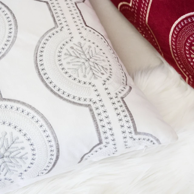 Alt view image 4 of 5 - Holiday Embroidered Velvet Throw Pillow with Insert 20 Set, White, Polyester, Blankets Pillows