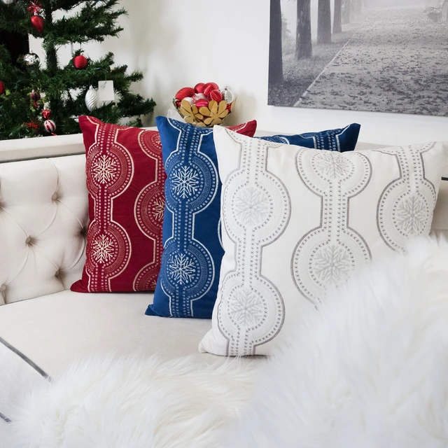Alt view image 5 of 5 - Holiday Embroidered Velvet Throw Pillow with Insert 20 Set, White, Polyester, Blankets Pillows