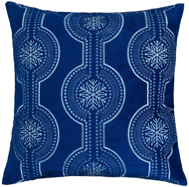 Main image of Holiday Velvet Throw Pillow with Snowflake Embroidery, 20 with Insert Set, Blue, Polyester, Blankets Pillows