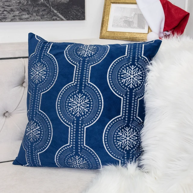 Alt view image 3 of 5 - Holiday Velvet Throw Pillow with Snowflake Embroidery, 20 with Insert Set, Blue, Polyester, Blankets Pillows