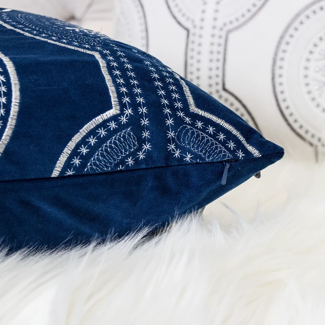 Alt view image 4 of 5 - Holiday Velvet Throw Pillow with Snowflake Embroidery, 20 with Insert Set, Blue, Polyester, Blankets Pillows