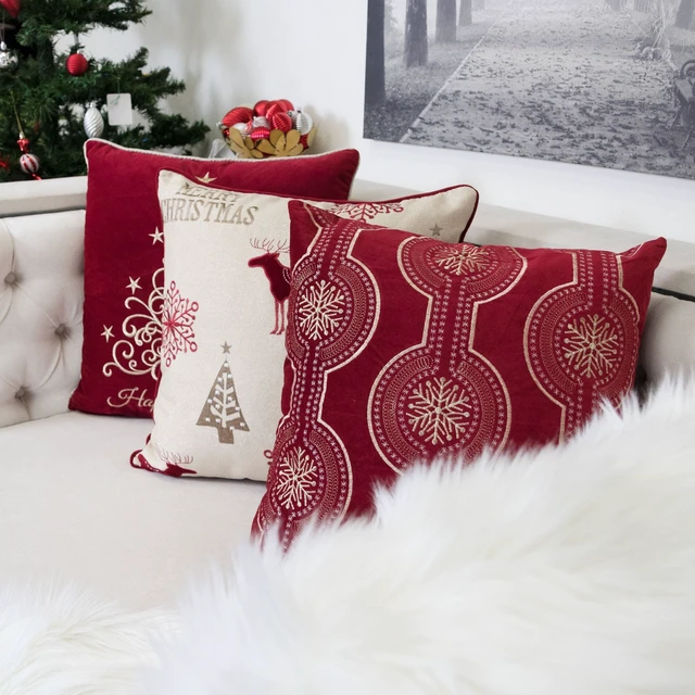 Alt view image 2 of 6 - Holiday Embroidered Velvet Throw Pillow with Insert 20 Set, Red, Polyester, Blankets Pillows