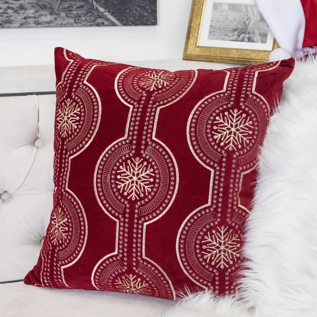 Alt view image 4 of 6 - Holiday Embroidered Velvet Throw Pillow with Insert 20 Set, Red, Polyester, Blankets Pillows