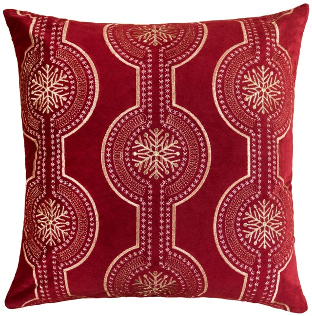 Main image of Holiday Embroidered Velvet Throw Pillow with Insert 20 Set, Red, Polyester, Blankets Pillows