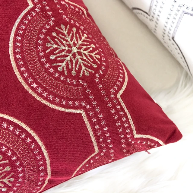 Alt view image 3 of 6 - Holiday Embroidered Velvet Throw Pillow with Insert 20 Set, Red, Polyester, Blankets Pillows
