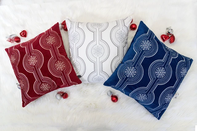 Alt view image 5 of 5 - Holiday Velvet Throw Pillow with Snowflake Embroidery, 20 with Insert Set, Blue, Polyester, Blankets Pillows