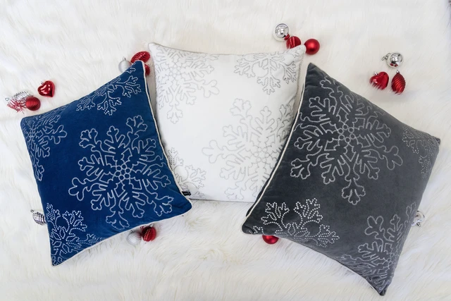 Alt view image 5 of 6 - Velvet Holiday Throw Pillow 20 with Snowflake Embroidery and Insert Set, Gray, Polyester, Blankets Pillows