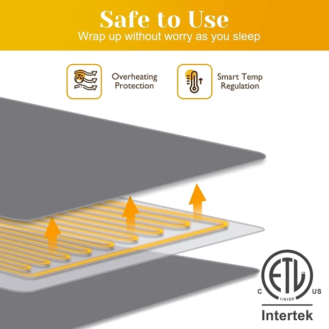 Alt view image 2 of 7 - Heated Blanket Inchx, Microplush Flannel Electric Blanket for Heating Levels Heating and 1 Hours Auto Shut, Grey