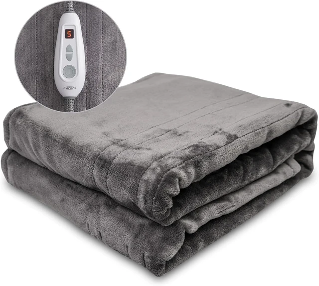 Main image of Heated Blanket Inchx, Microplush Flannel Electric Blanket for Heating Levels Heating and 1 Hours Auto Shut, Grey