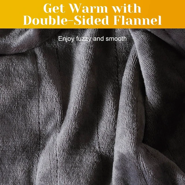 Alt view image 3 of 7 - Heated Blanket Inchx, Microplush Flannel Electric Blanket for Heating Levels Heating and 1 Hours Auto Shut, Grey