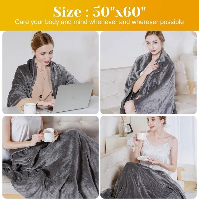 Alt view image 7 of 7 - Heated Blanket Inchx, Microplush Flannel Electric Blanket for Heating Levels Heating and 1 Hours Auto Shut, Grey