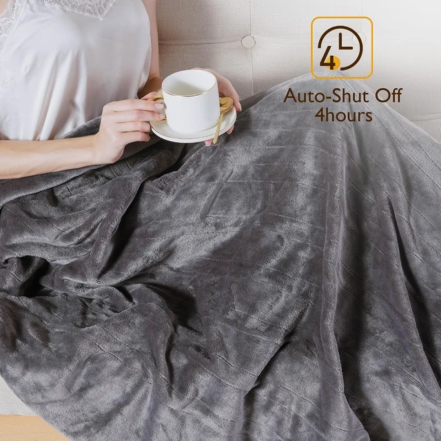 Alt view image 6 of 7 - Heated Blanket Inchx, Microplush Flannel Electric Blanket for Heating Levels Heating and 1 Hours Auto Shut, Grey