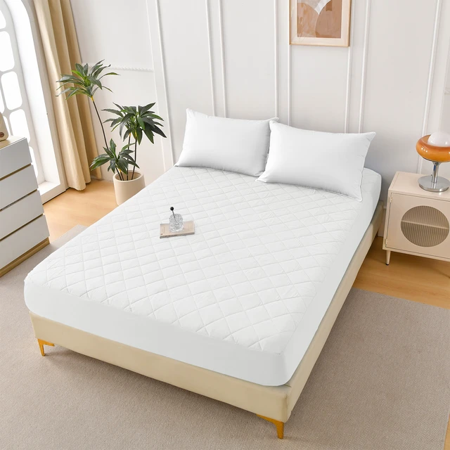 Alt view image 4 of 7 - Diamond Grid Ultrasonic Waterproof Mattress Protector Size, White, Polyester