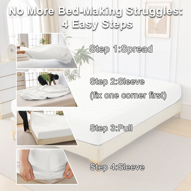 Alt view image 2 of 7 - Diamond Grid Ultrasonic Waterproof Mattress Protector Size, White, Polyester