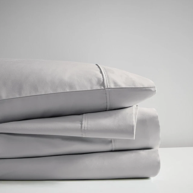 Alt view image 2 of 7 - 4 Pieces Full Cooling Cotton Blend Sheet Set, Grey, Sheets Pillowcases