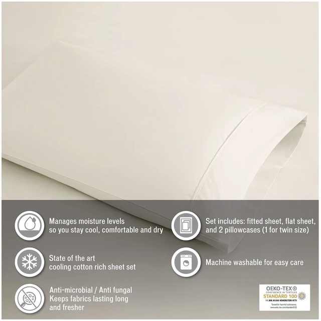 Alt view image 7 of 7 - 4 Pieces Full Cooling Cotton Blend Sheet Set, Grey, Sheets Pillowcases