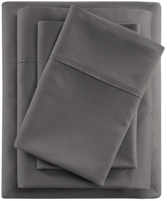 Alt view image 2 of 7 - 4 Pieces Full Cooling Cotton Blend Sheet Set, Charcoal, Sheets Pillowcases