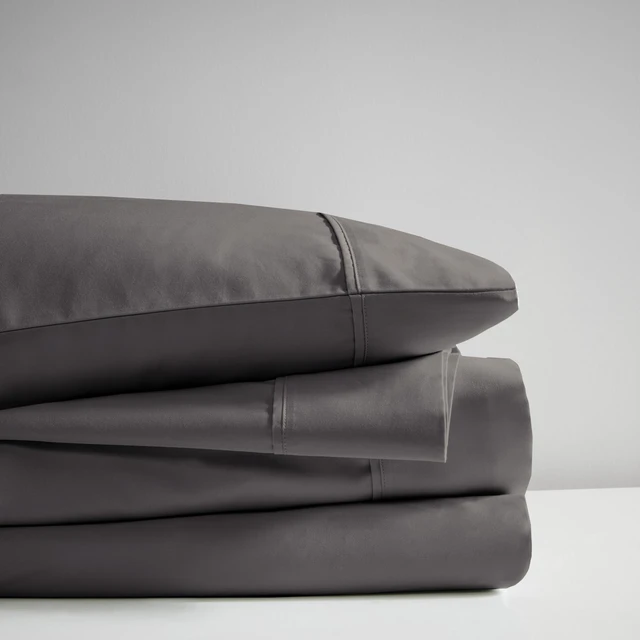 Alt view image 4 of 7 - 4 Pieces Full Cooling Cotton Blend Sheet Set, Charcoal, Sheets Pillowcases