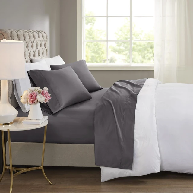 Main image of 4 Pieces Full Cooling Cotton Blend Sheet Set, Charcoal, Sheets Pillowcases