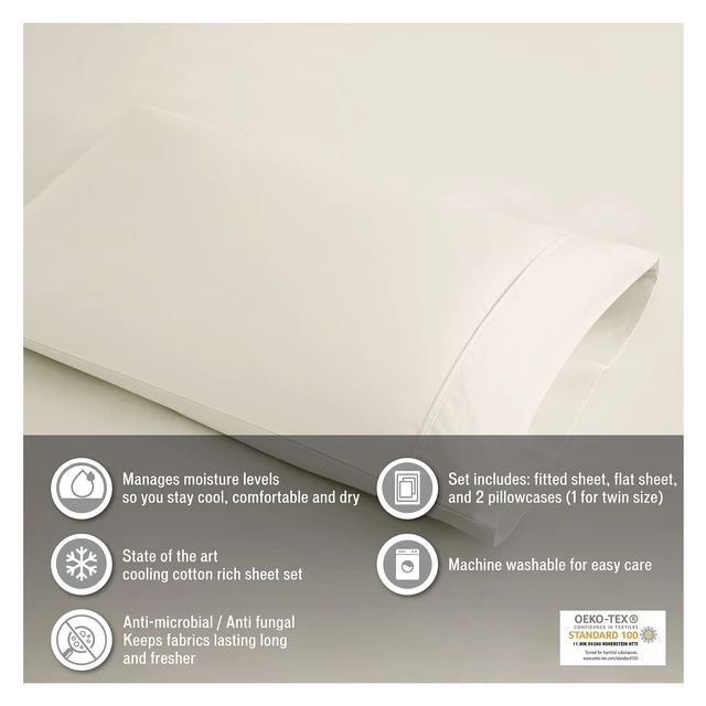Alt view image 6 of 7 - 4 Piece Cal King Cooling Cotton Blend Sheet Set, Grey, Sheets Pillowcases